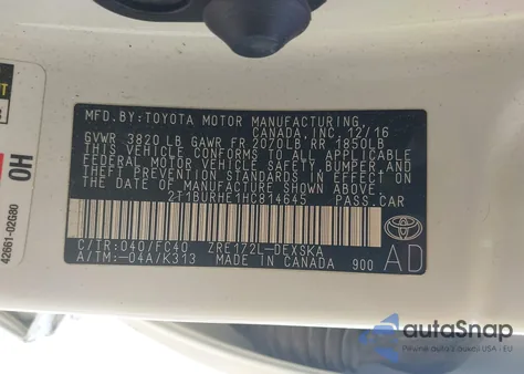 2017 Toyota Corolla Se из США, поврежденный, VIN 2T1BURHE1HC814645